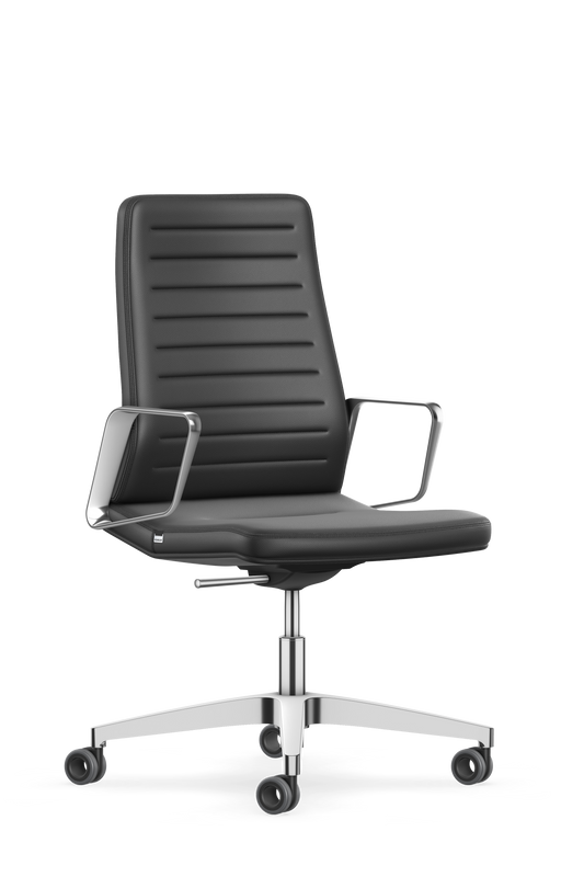 Interstuhl Vintage 1V61 – Conferentiestoel met Fame Stoffering en Gepolijst Aluminium Voetkruis